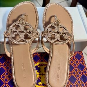 Tory Burch Miller Pave Crystal Thong Sandals Size 8